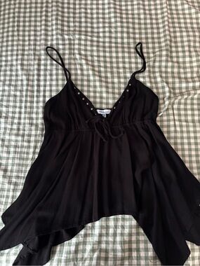 Velvet Moon Black Spaghetti Strap Top with Stud Accents